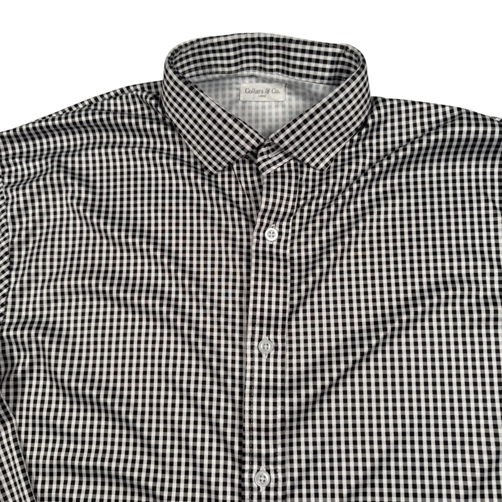 Collars and Co Button Down Shirt Mens Large Black White Gingham Performance Polo